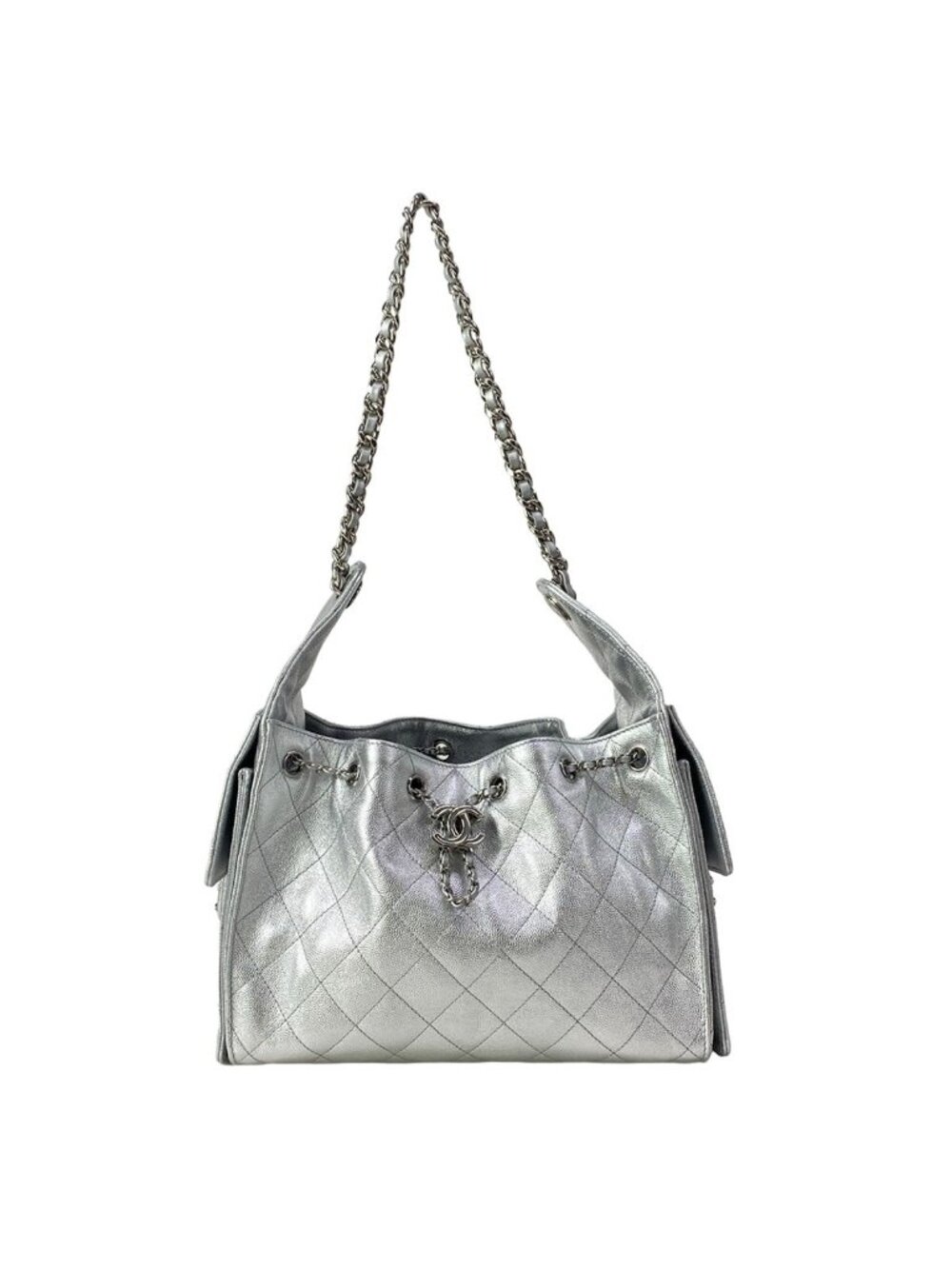 Chanel Shoulder Bag 25 Small Silver Metallic